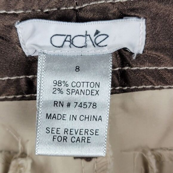 Cache Khaki Cargo Capri Brown Bohemian Scarf Belt Sz 8 Gold Button Decor Hippie - Picture 7 of 16